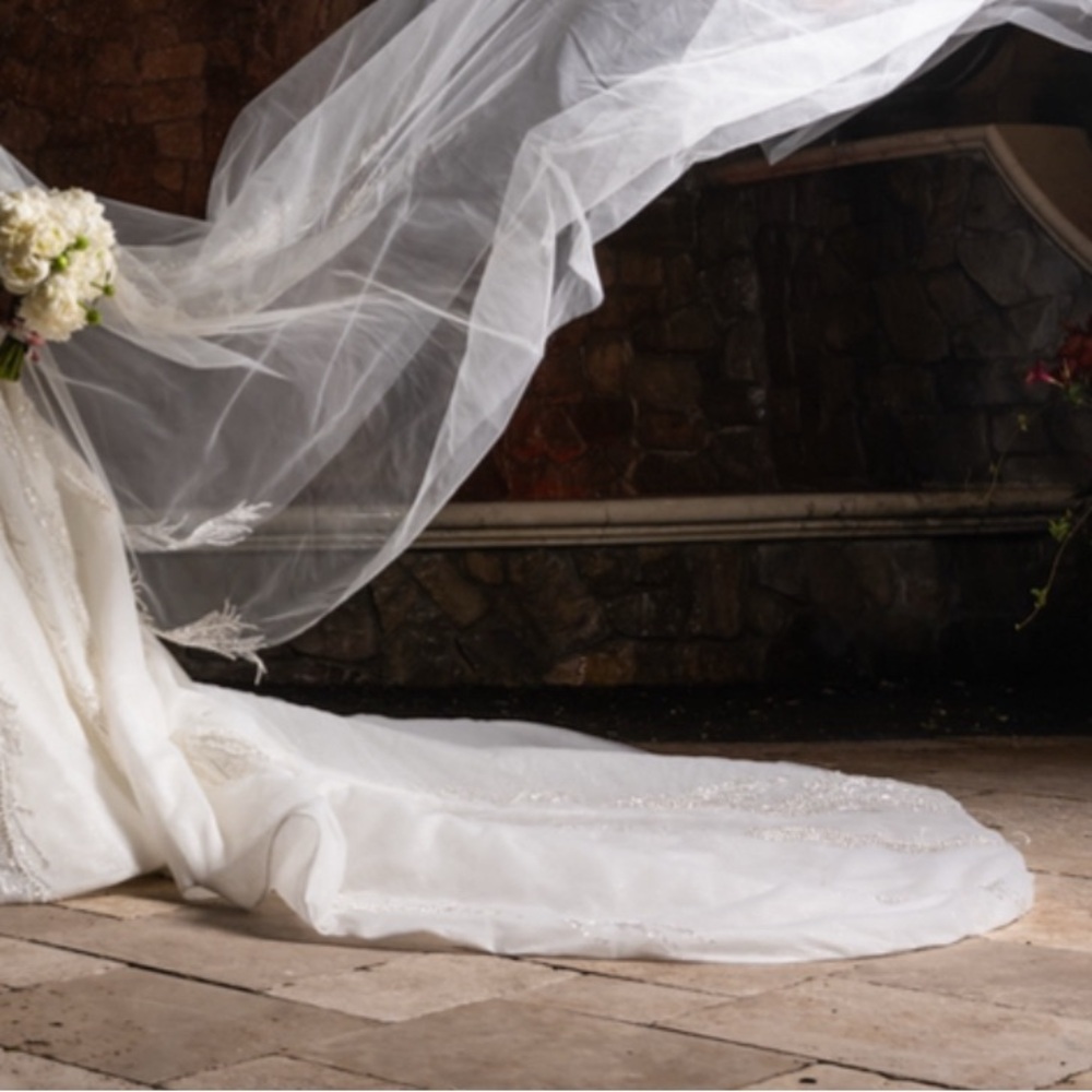 Elegant White Wedding Dress with Flowing Train
